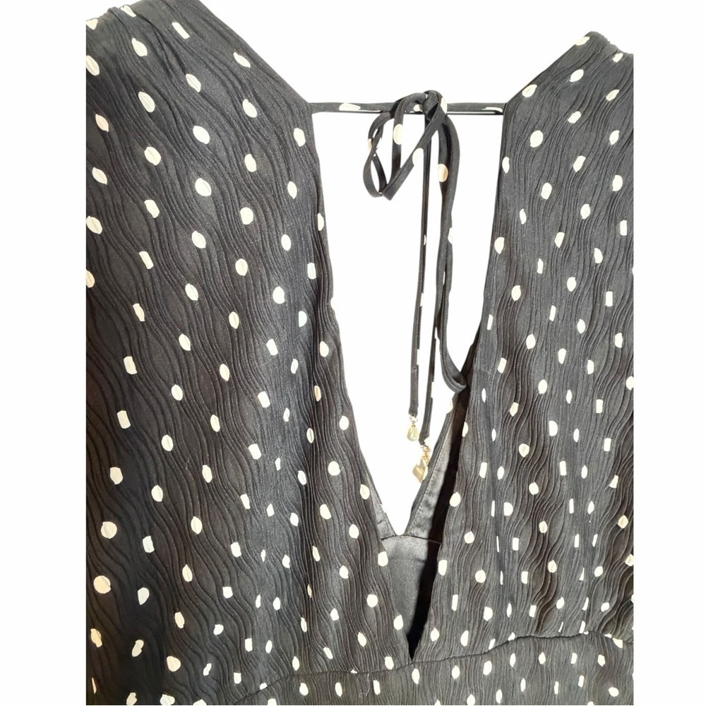 En Saison Darlene Midi Dress Polka Dot Black White Tie Back Deep V | Plus 3X - Picture 10 of 14
